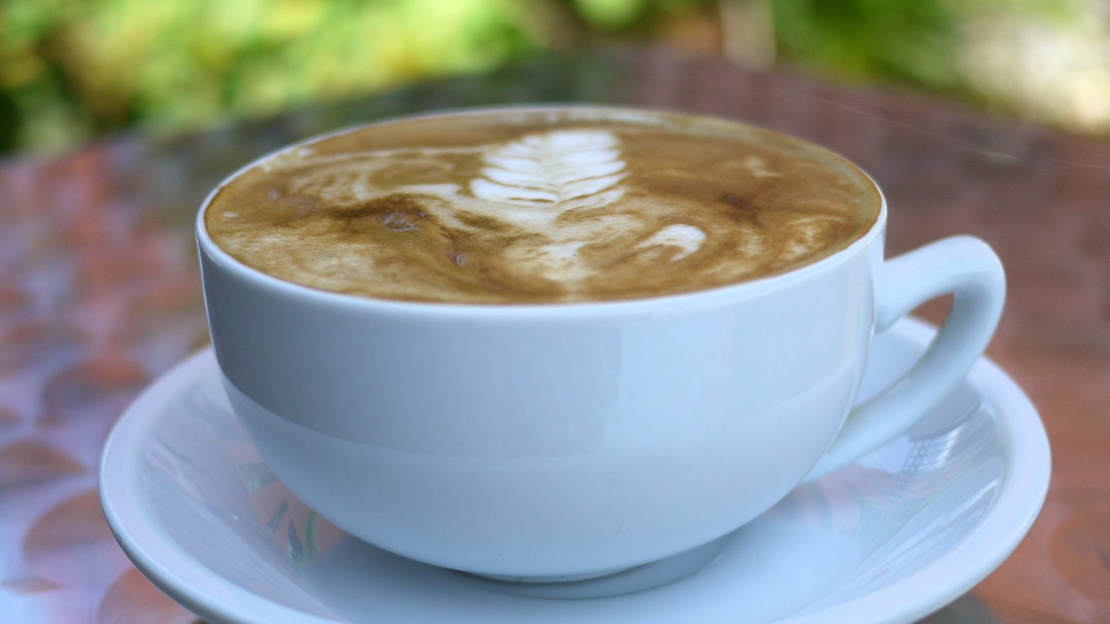 Frothed plant milk being poured into a latte